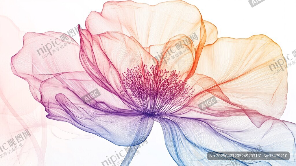 梦幻绚丽彩色花朵插画