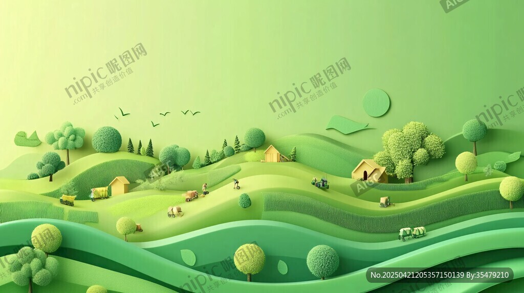 绿色田园风光3D插画
