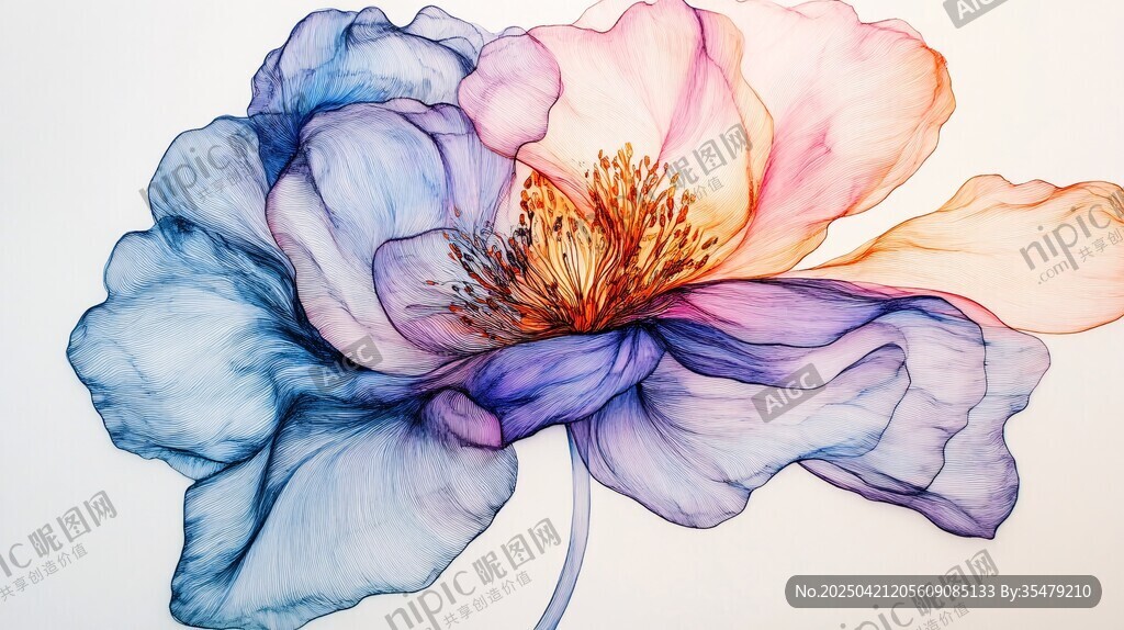 梦幻渐变花朵水彩艺术画