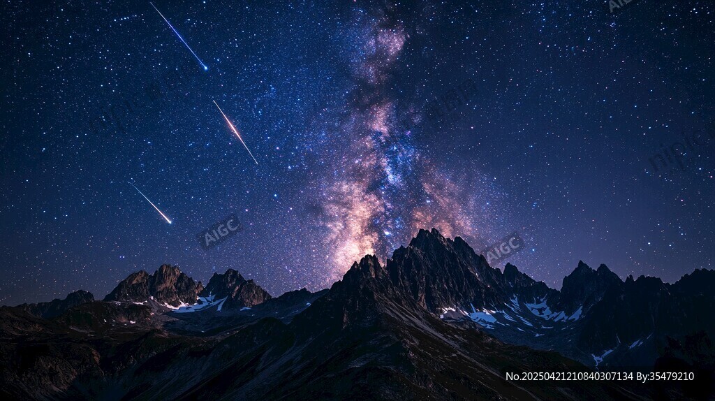 夜空下的山脉与流星奇观