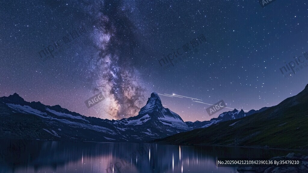 星空下的马特洪峰与湖泊