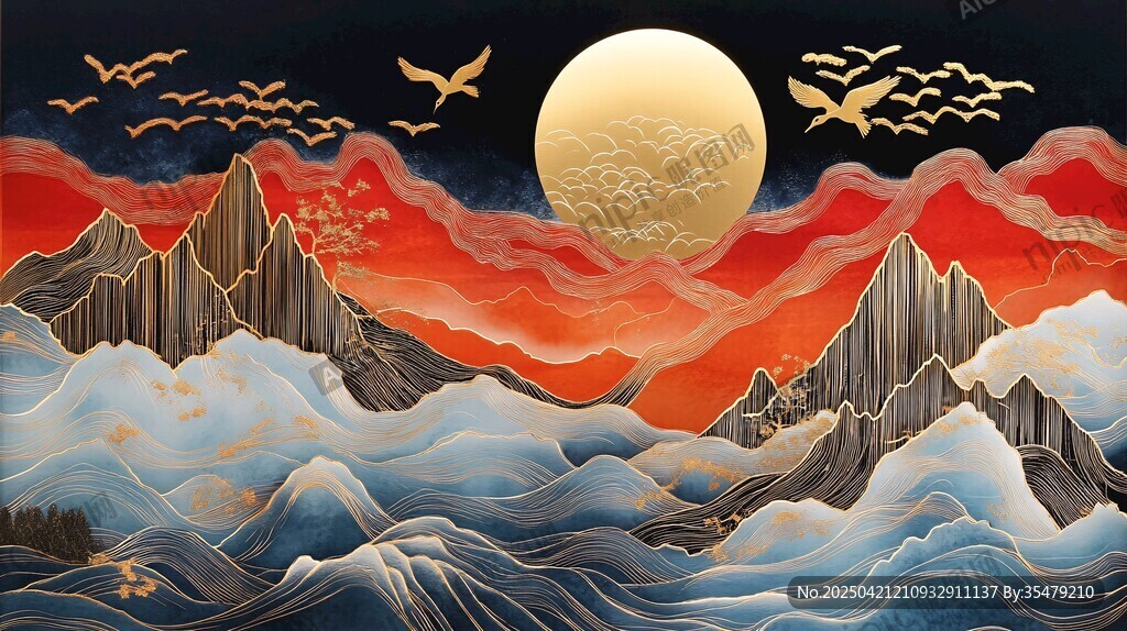 月夜山河飞鸟壮丽图景