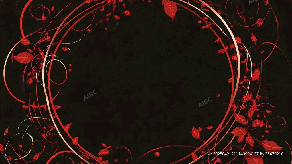 红色花卉环绕黑色背景框