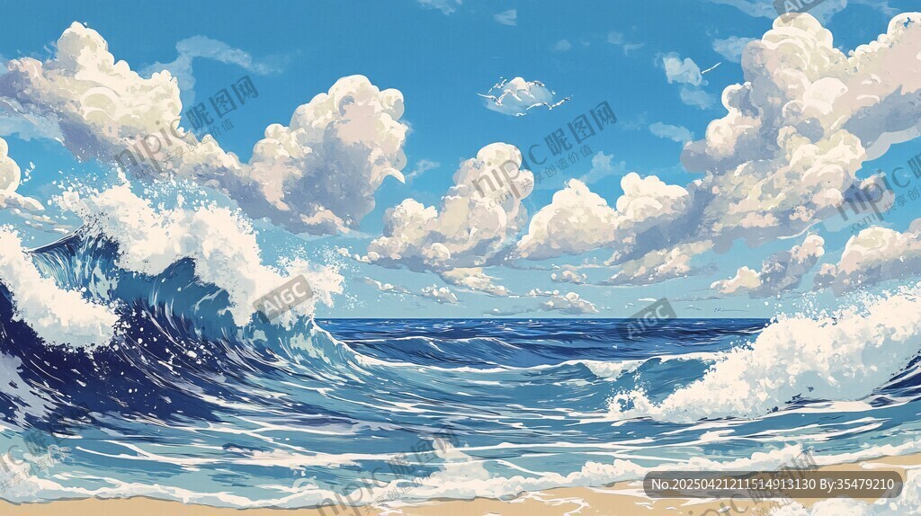海浪翻涌下的蔚蓝海岸