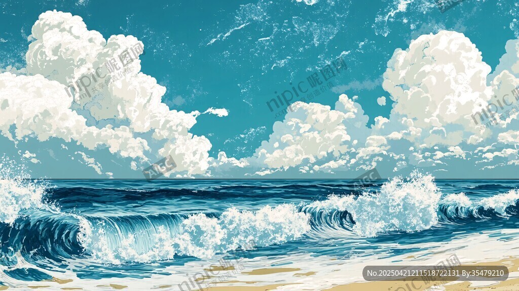 海浪翻涌的梦幻海滨图景