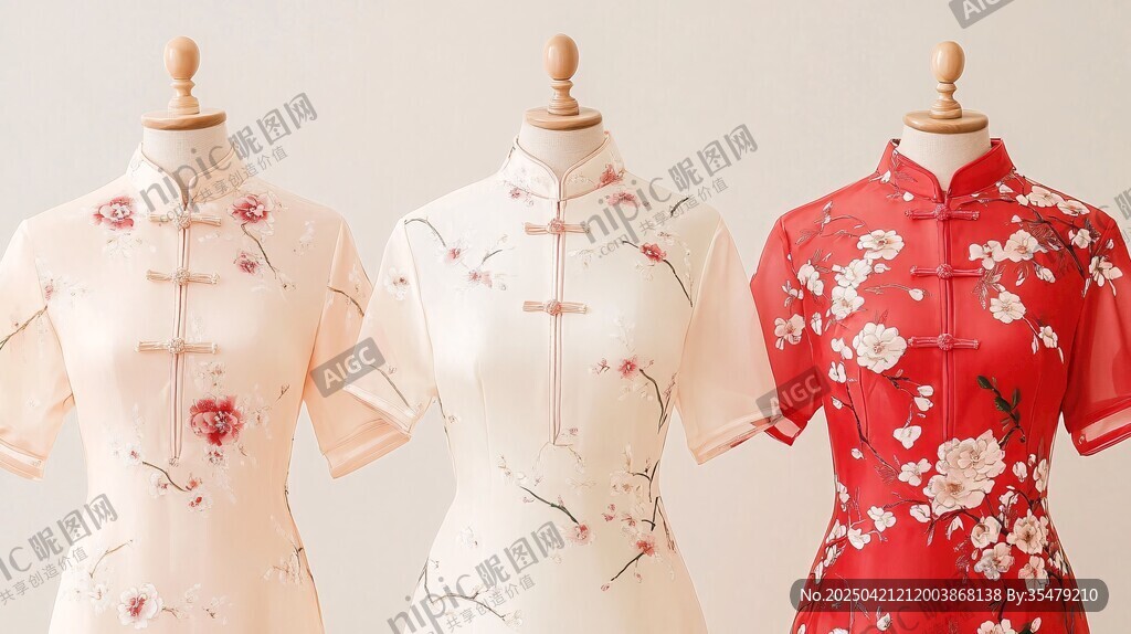 三款精美中式旗袍展示