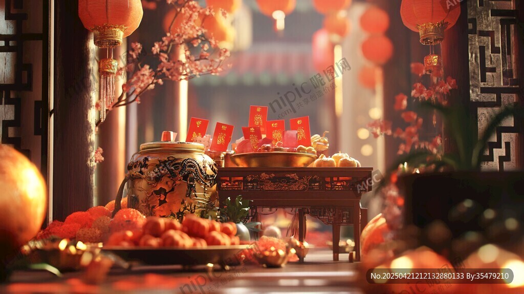 新春佳节传统祭祀祈福场景