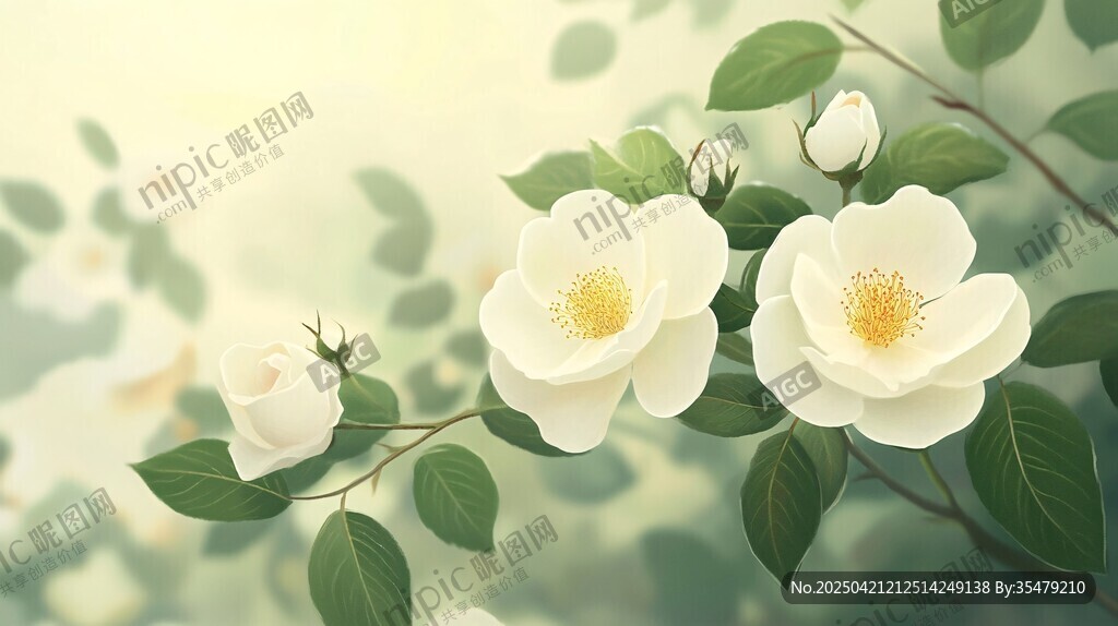 洁白蔷薇绽于葱郁枝叶间