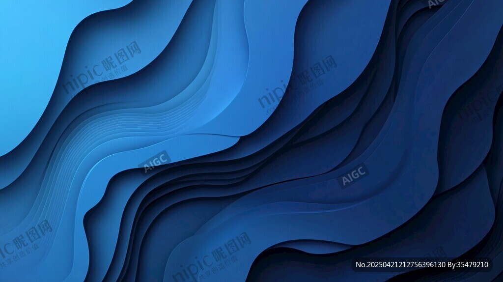 蓝色渐变立体波浪背景图