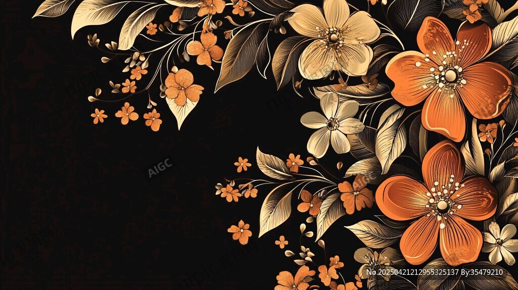 黑色背景上的绚丽花卉图案