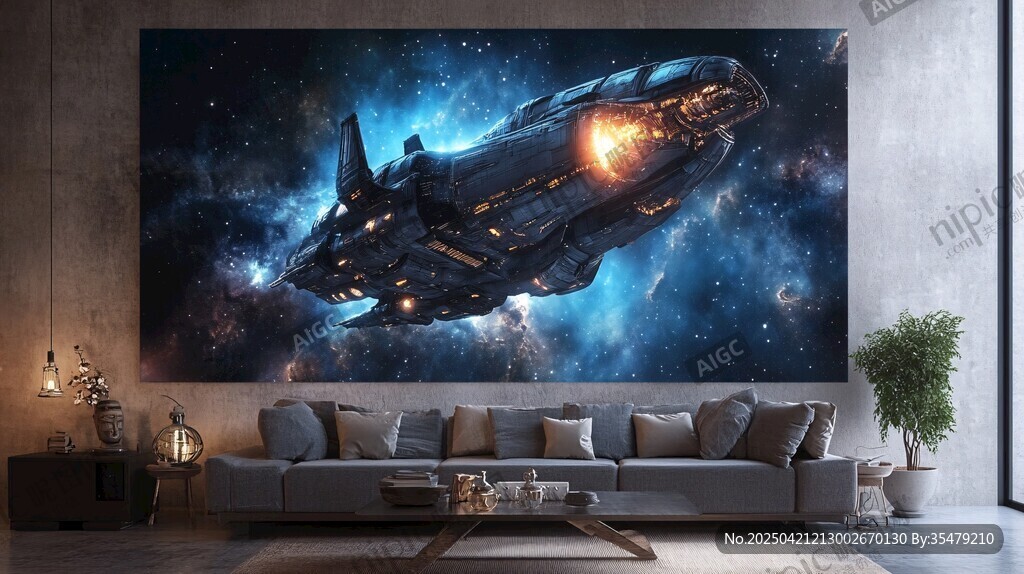 科幻宇宙飞船壁画装饰客厅