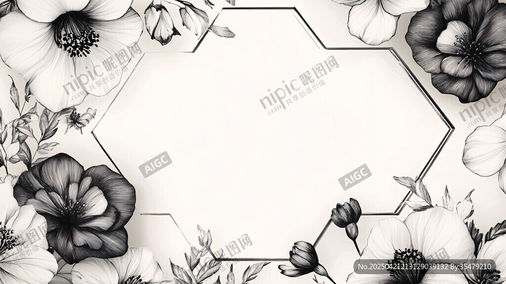 黑白花卉边框背景图