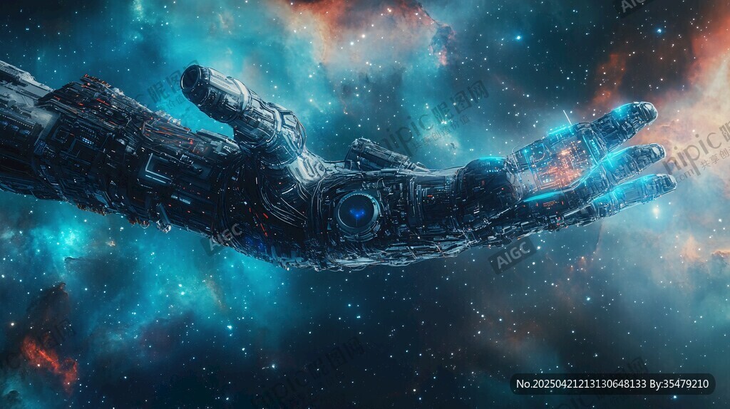 机械手臂于浩瀚星空中伸展