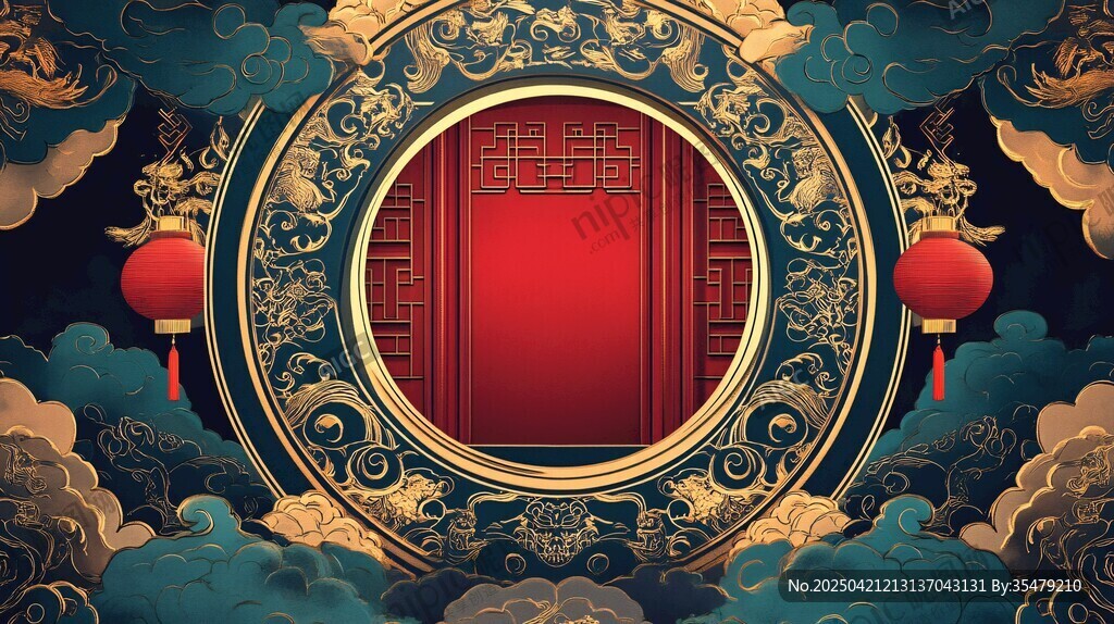 中式古典门庭吉祥场景