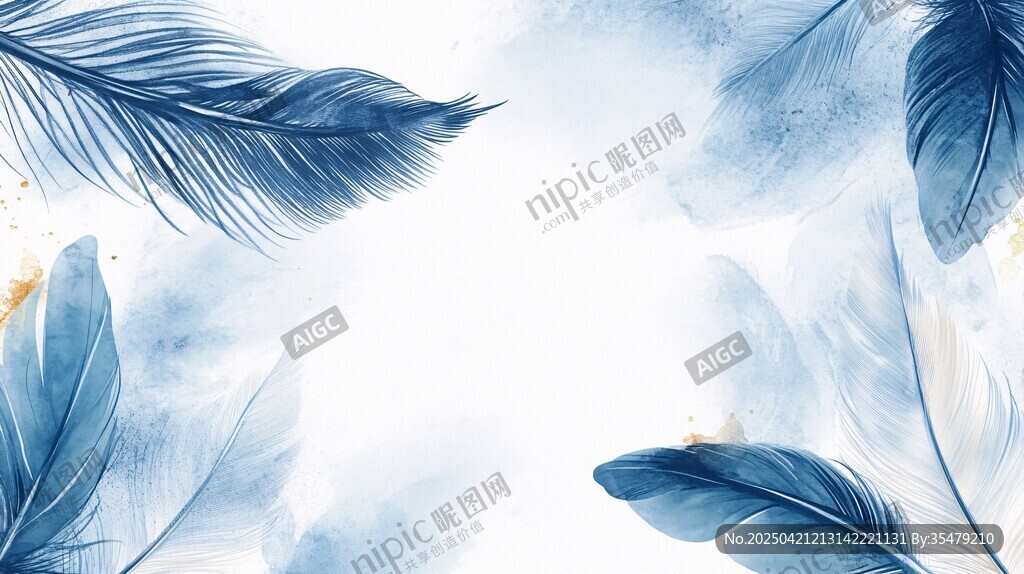 梦幻蓝羽水彩风背景图