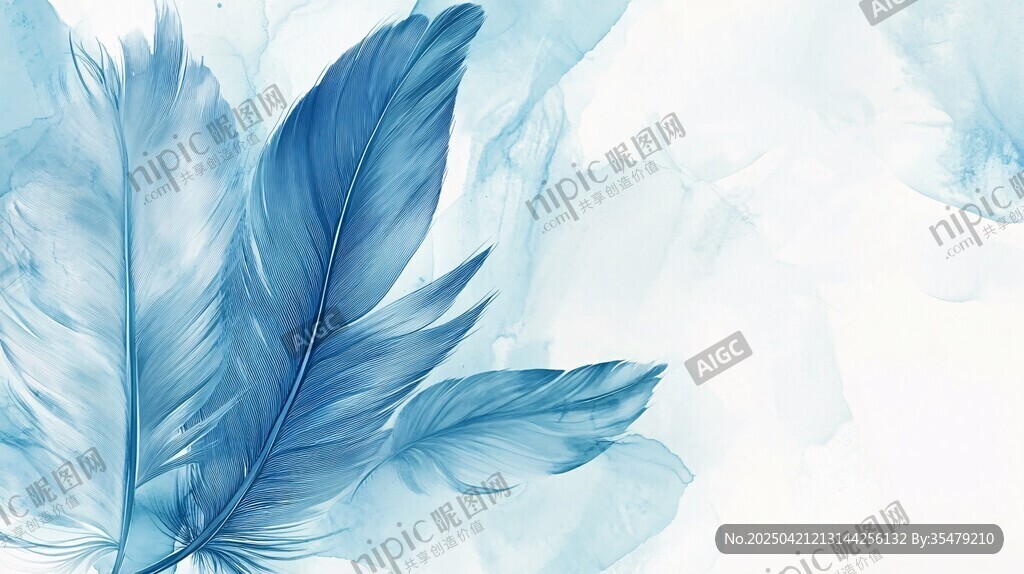 梦幻蓝羽水彩风背景图