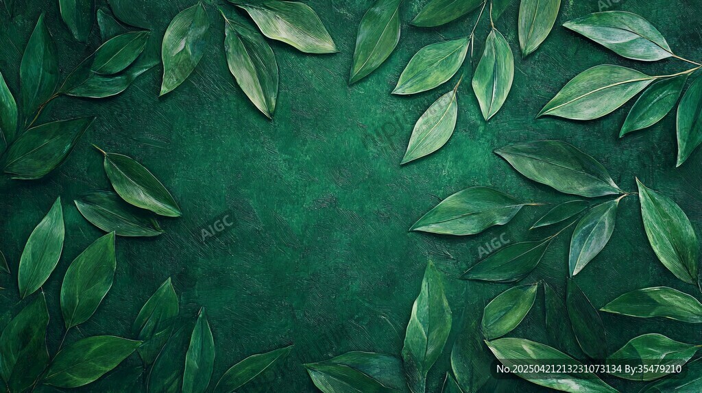 翠绿叶片环绕的清新背景