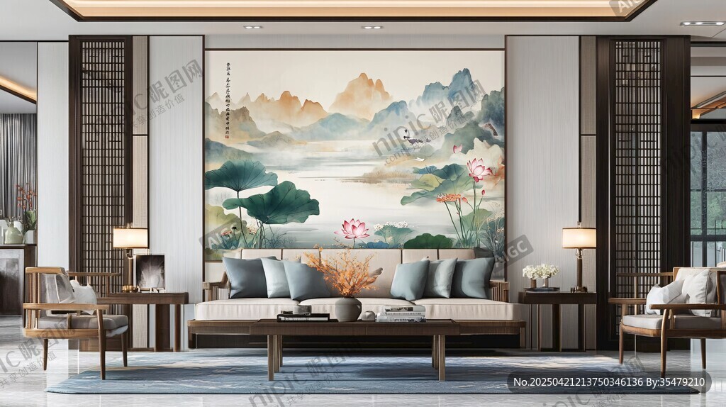 中式客厅中的山水装饰画