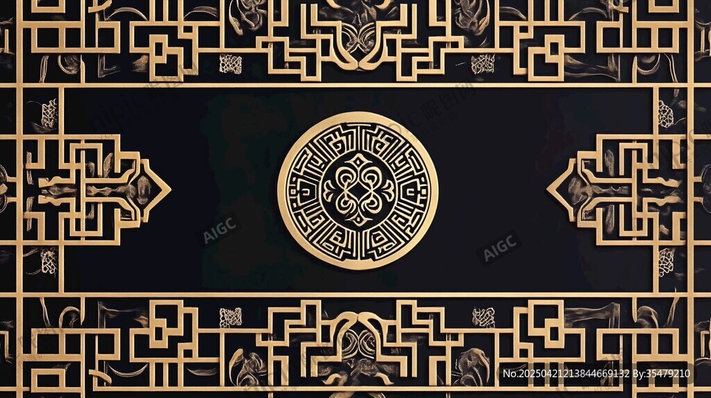 中式黑金古典花纹装饰图