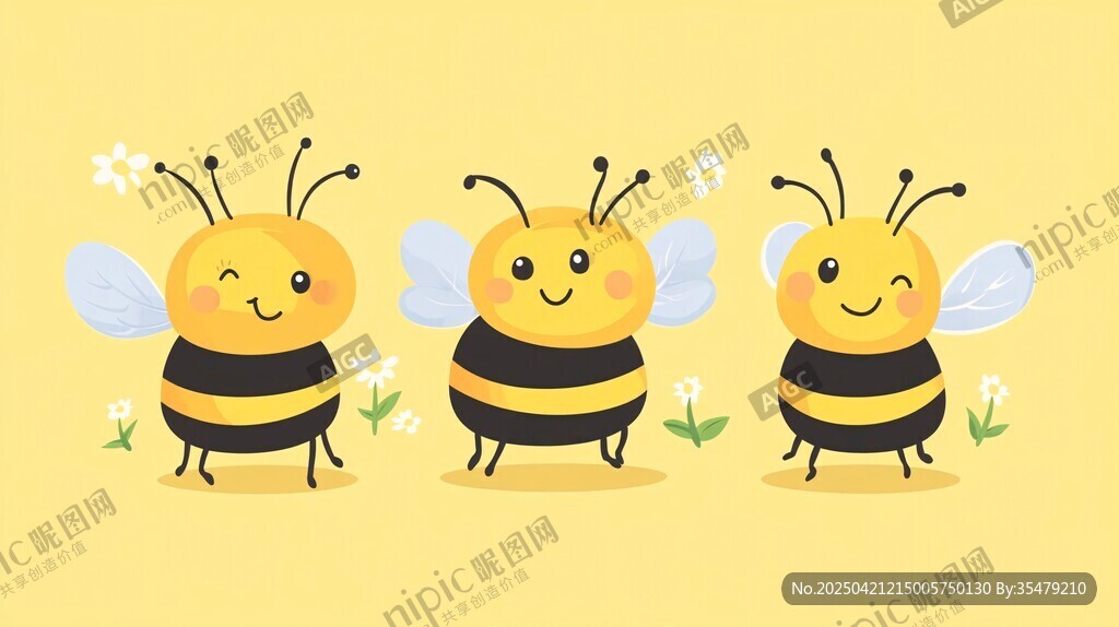 三只可爱小蜜蜂萌趣插画