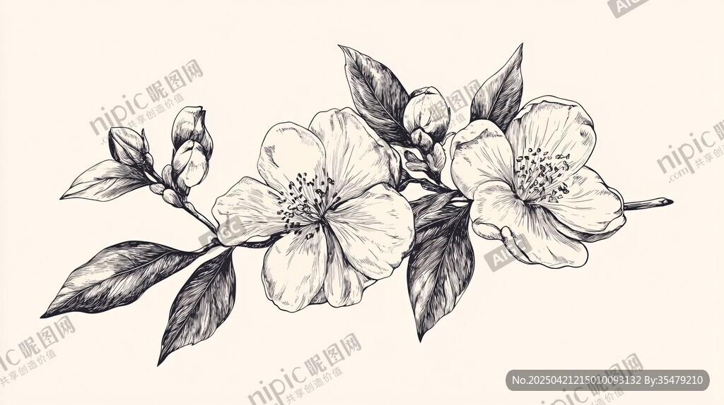 手绘花卉枝条插画