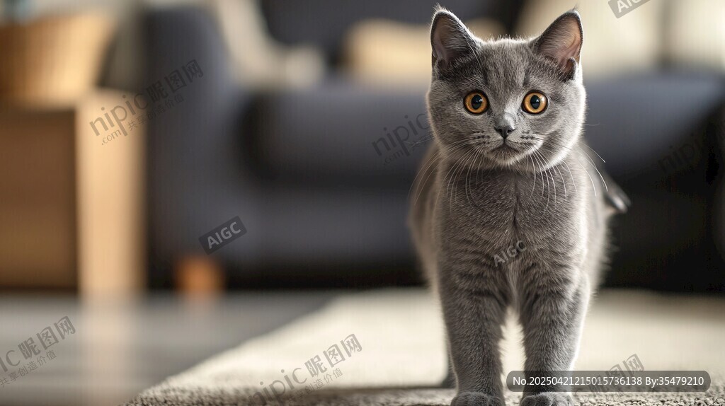 灰猫室内好奇张望