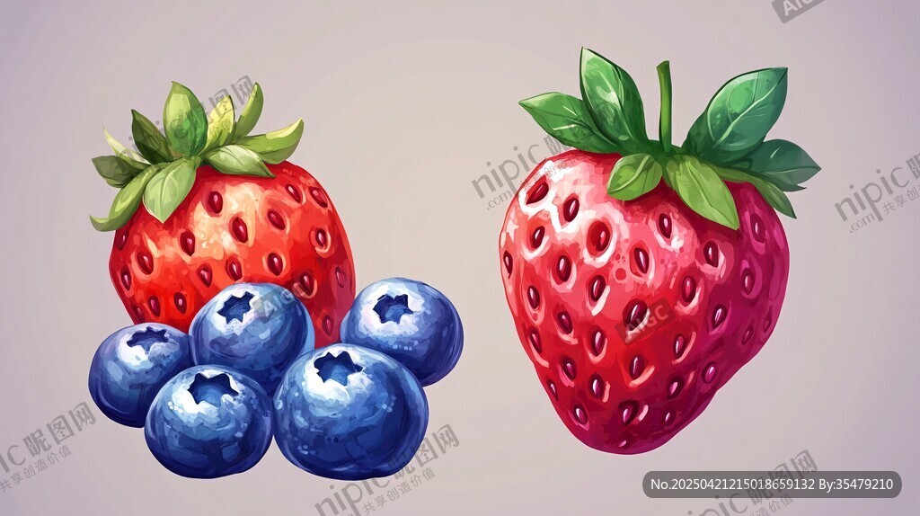 草莓蓝莓插画 色彩鲜艳