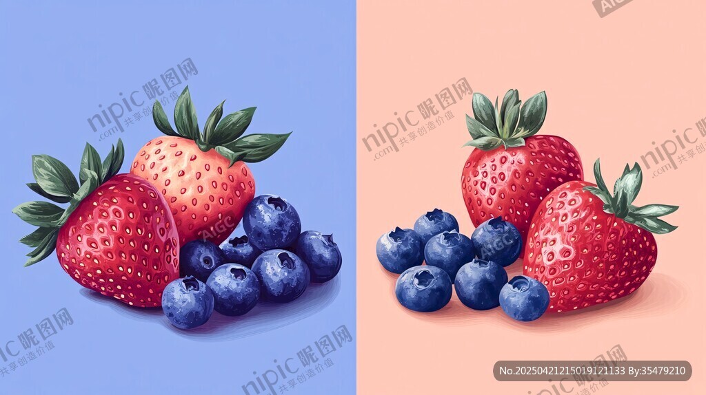 草莓蓝莓组合插画