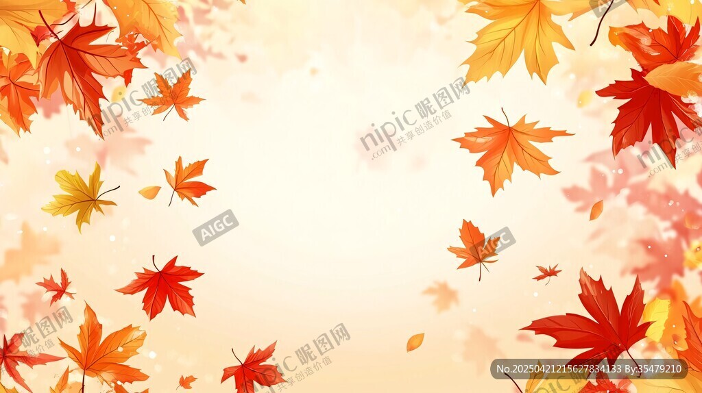 金秋枫叶飘落背景图