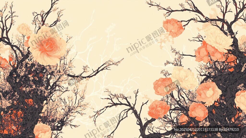 复古风花卉枯木梦幻景象