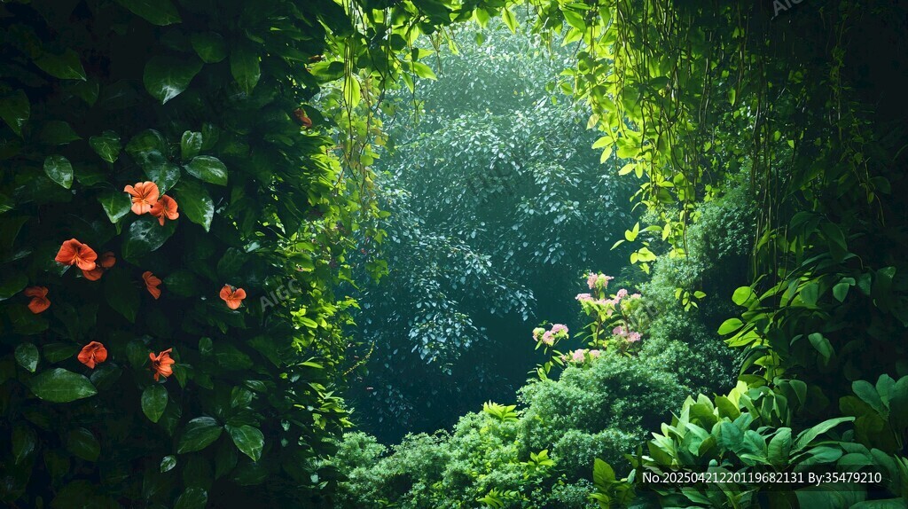 梦幻丛林中的花卉景观