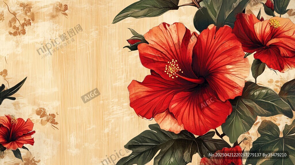 艳丽朱槿花卉背景图案