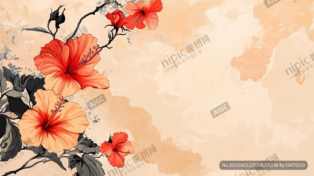 水墨扶桑花 古韵东方美