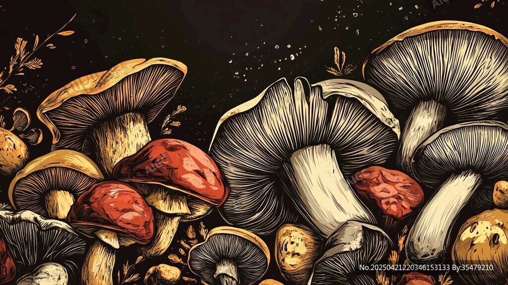 多彩蘑菇插画 自然小景