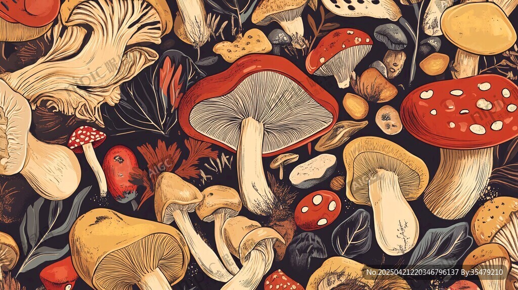多彩蘑菇插画 自然风图案
