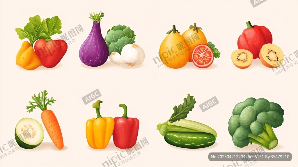 多彩新鲜蔬菜插画展示
