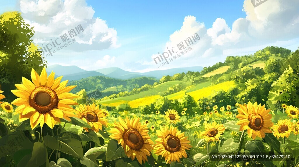 向日葵花海中的田园风光