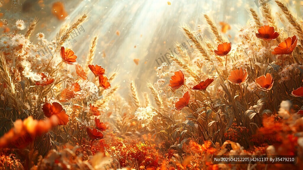 阳光洒落的绚烂花海
