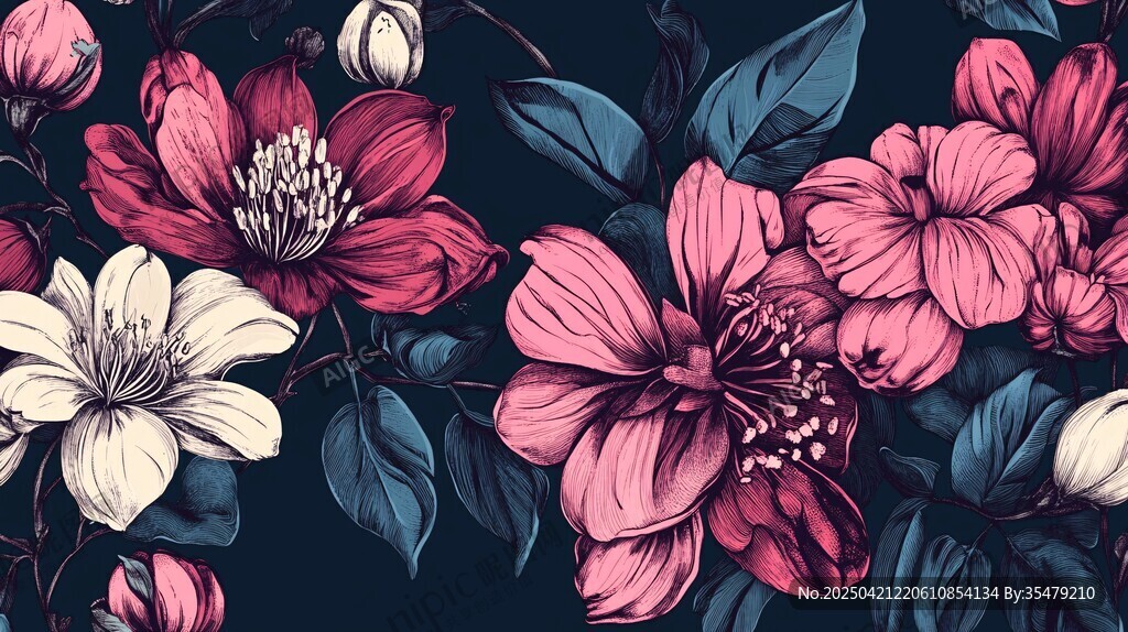 深色背景上的绚丽花卉图案