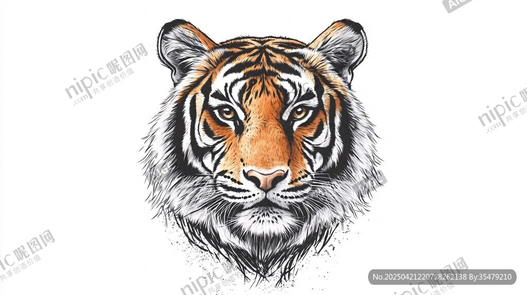 手绘老虎头像插画