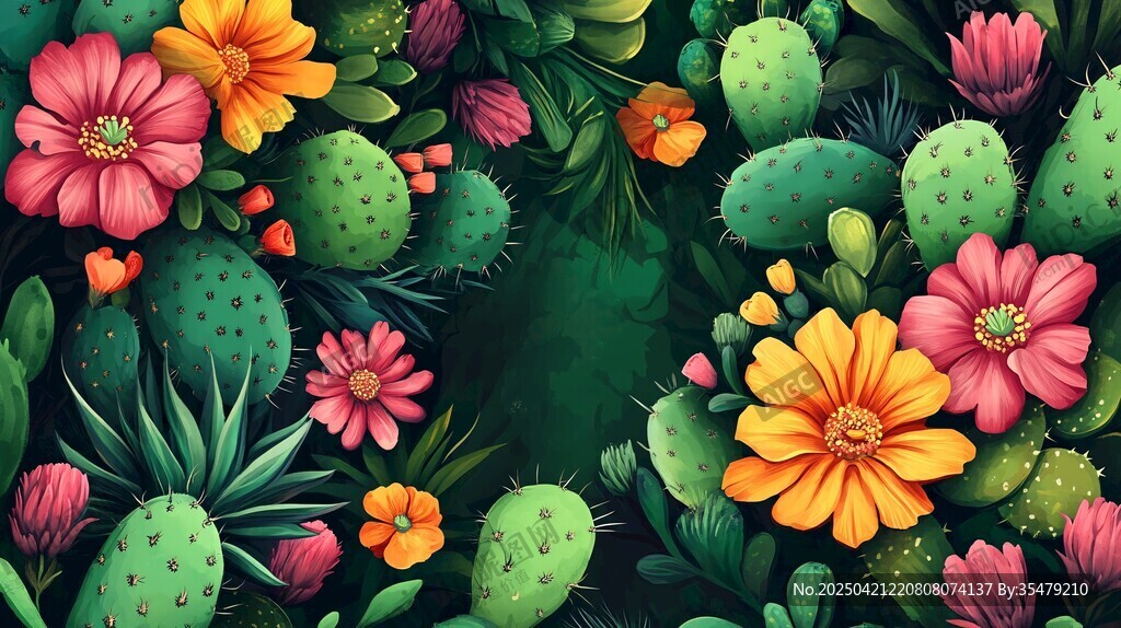 绚丽仙人掌花卉植物景观