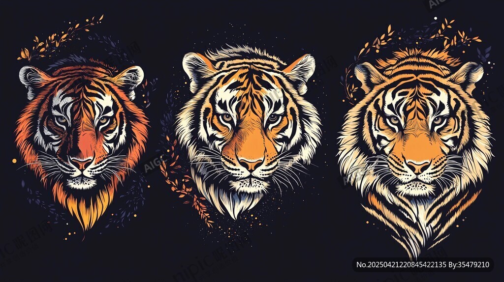 三只老虎的精美插画