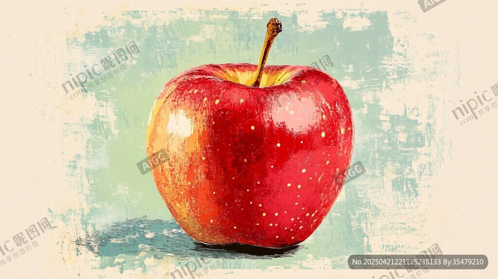 手绘红苹果插画