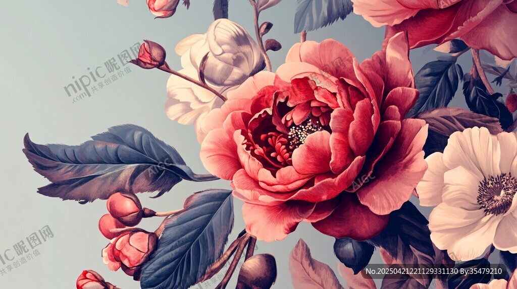 复古风艳丽花卉插画