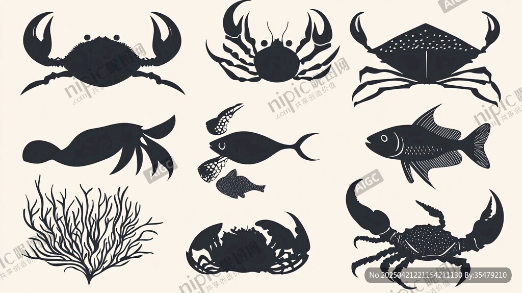 海洋生物剪影图案集合