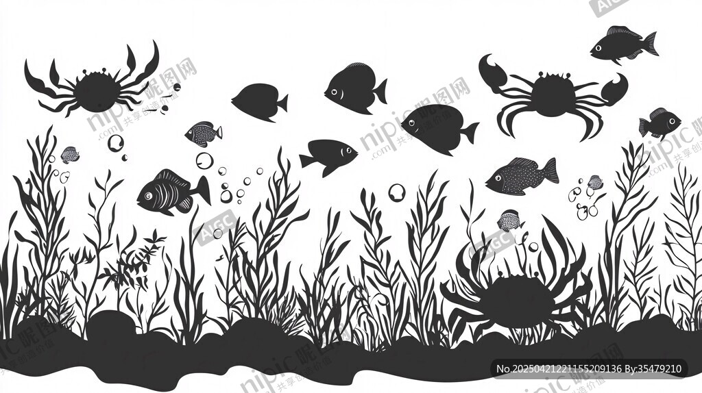海底生物剪影图案