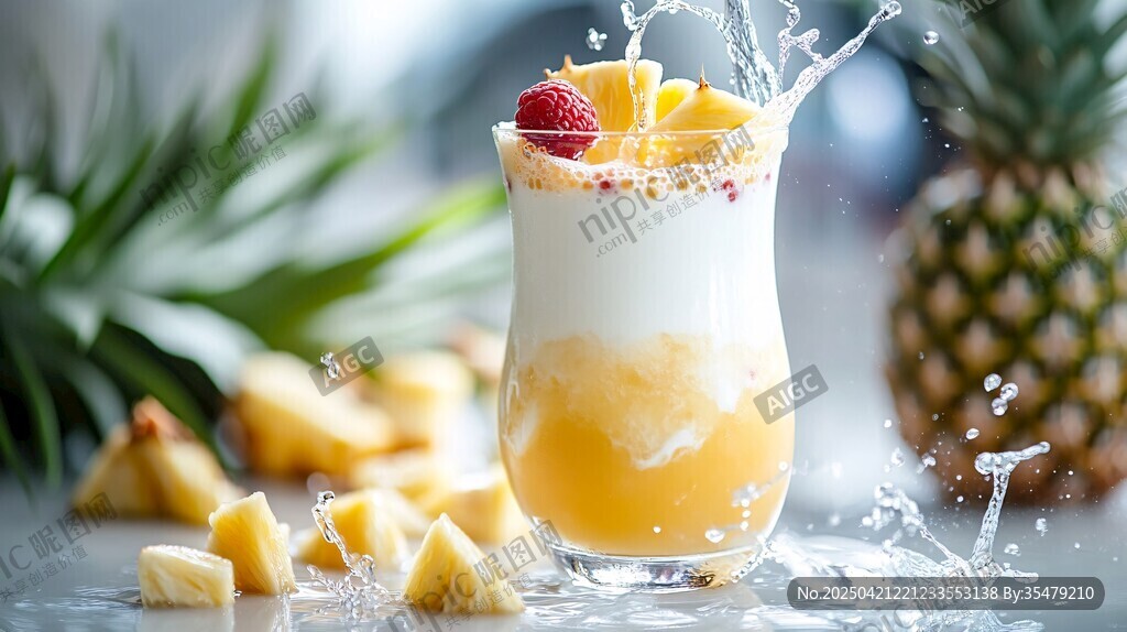 美味菠萝奶昔溅起清爽瞬间