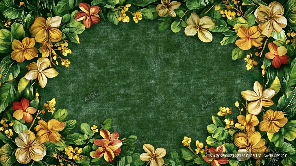 热带花卉环绕的绿色背景