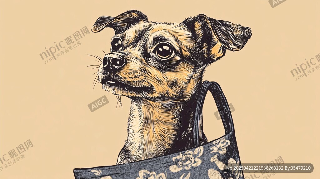 小狗探出头的可爱插画