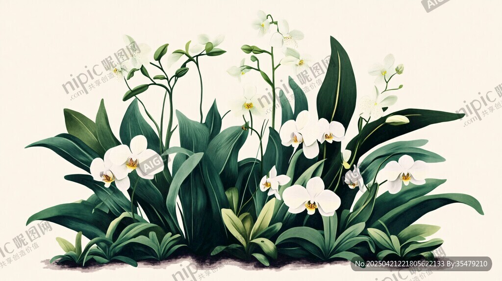 白色兰花绿植清新插画